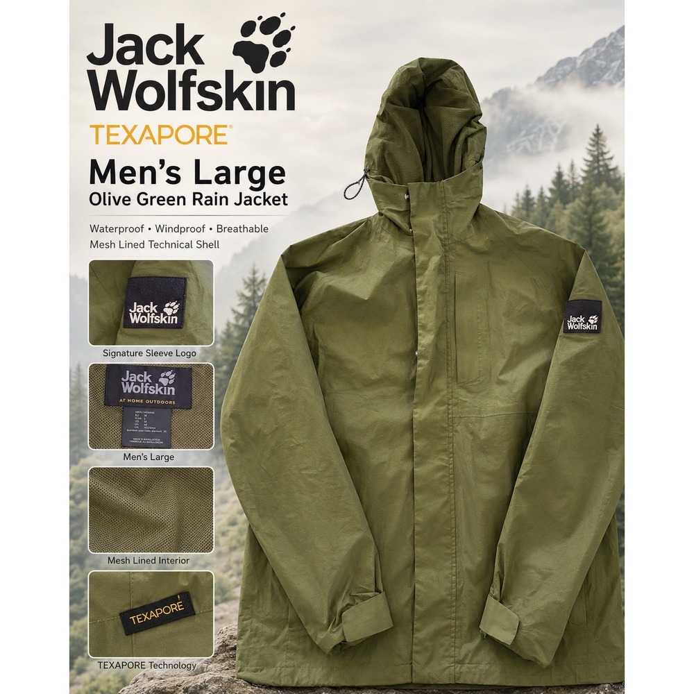 Jack Wolfskin Texapore Shell Jacket Men's L Olive Green Waterproof Gorpcore
